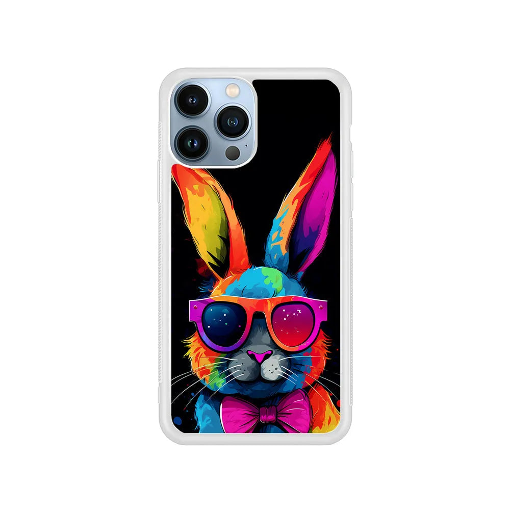Cool Bunny With Sunglasses iPhone 13 Pro Max Case-Rubber / White (2D Case)-Xtracase
