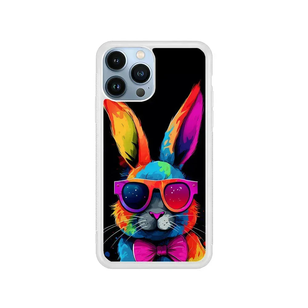 Cool Bunny With Sunglasses iPhone 15 Pro Max Case-Rubber / White (2D Case)-Xtracase