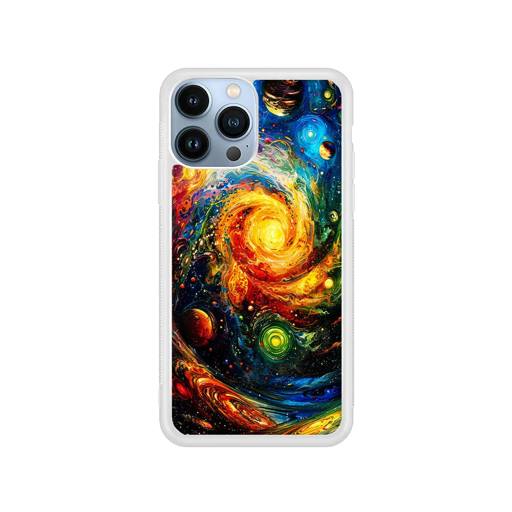 Cosmic Space World of Planets iPhone 13 Pro Case-Rubber / White (2D Case)-Xtracase