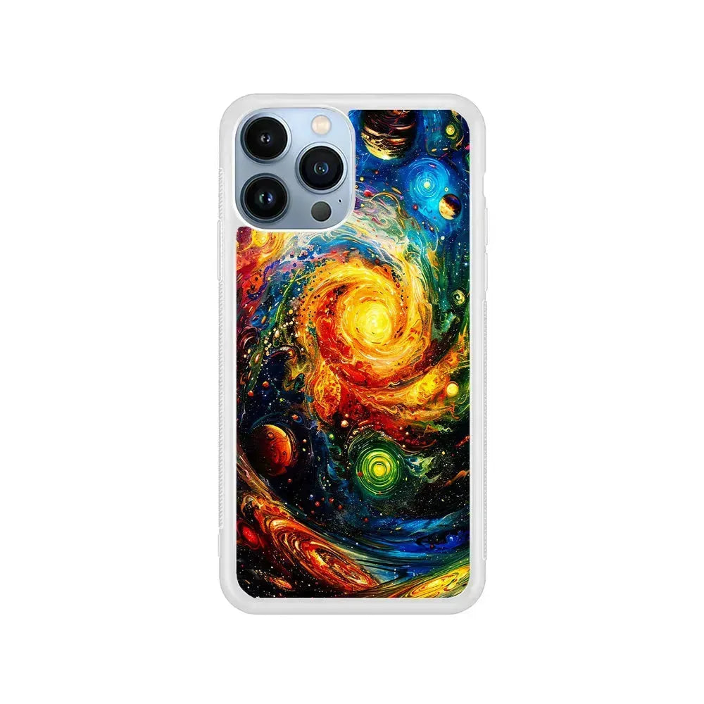 Cosmic Space World of Planets iPhone 15 Pro Max Case-Rubber / White (2D Case)-Xtracase