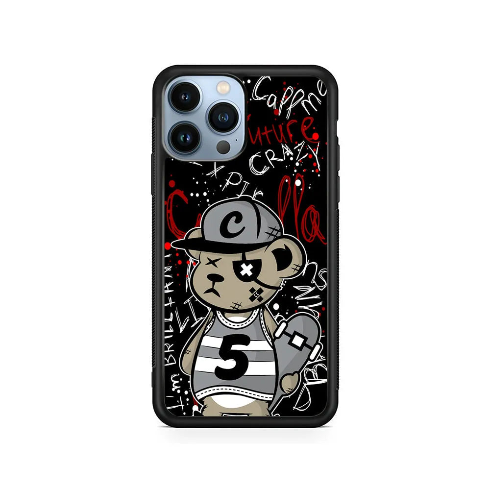 Crew Five Skater Bear iPhone 13 Pro Case-Rubber / Black (2D Case)-Xtracase
