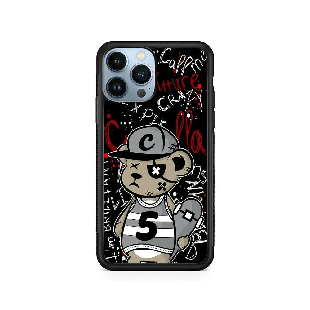 Crew Five Skater Bear iPhone 15 Pro Max Case-Rubber / Black (2D Case)-Xtracase