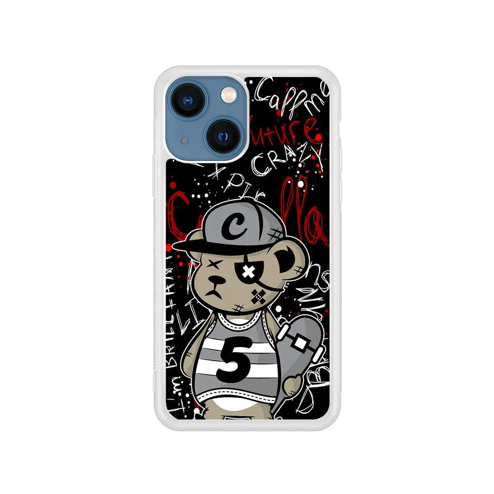 Crew Five Skater Bear iPhone 15 Case-Rubber / White (2D Case)-Xtracase