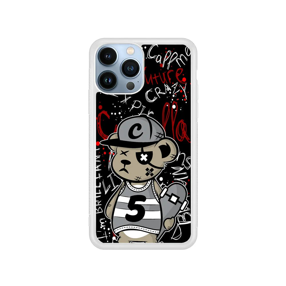 Crew Five Skater Bear iPhone 13 Pro Max Case-Rubber / White (2D Case)-Xtracase