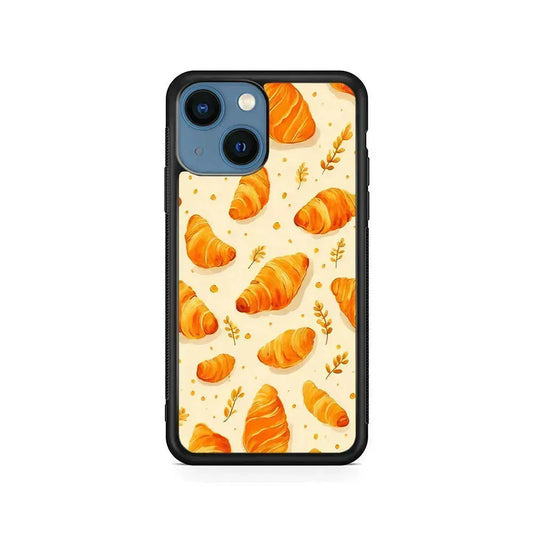 Croissant Dessert Pattern iPhone 13 Mini Case-Rubber / Black (2D Case)-Xtracase