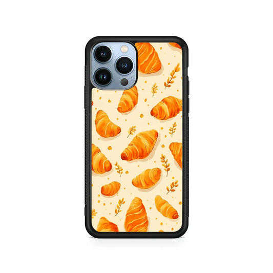 Croissant Dessert Pattern iPhone 13 Pro Max Case-Rubber / Black (2D Case)-Xtracase