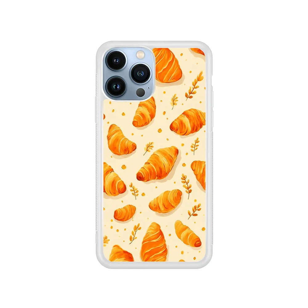 Croissant Dessert Pattern iPhone 13 Pro Case-Rubber / White (2D Case)-Xtracase