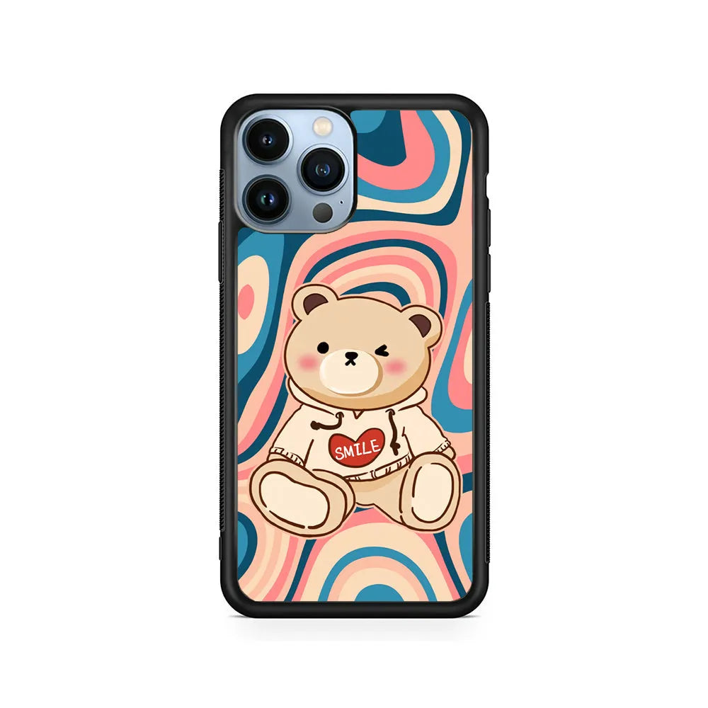 Cute Bear with Hoodie iPhone 13 Pro Case-Rubber / Black (2D Case)-Xtracase