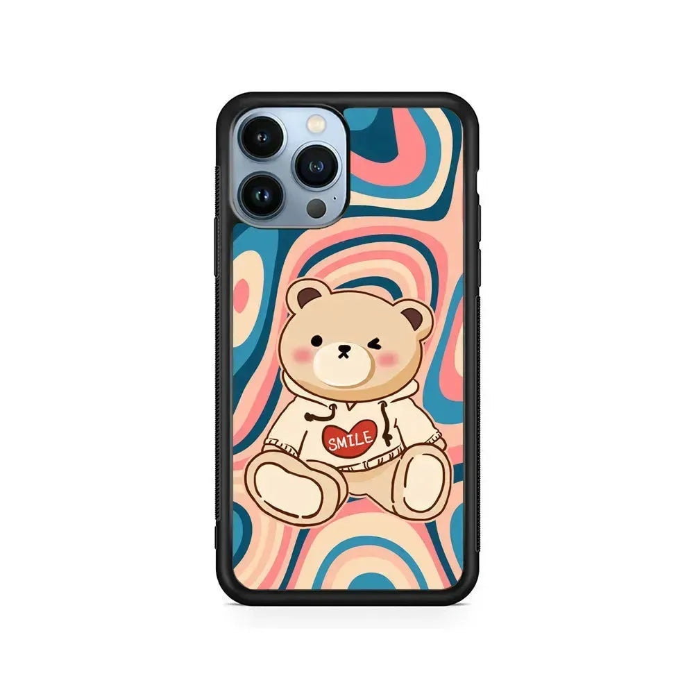 Cute Bear with Hoodie iPhone 15 Pro Max Case-Rubber / Black (2D Case)-Xtracase