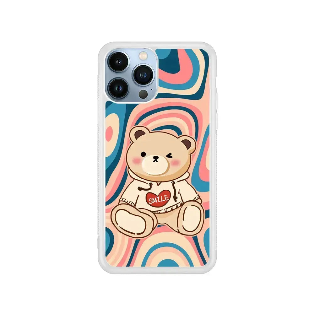 Cute Bear with Hoodie iPhone 15 Pro Max Case-Rubber / White (2D Case)-Xtracase