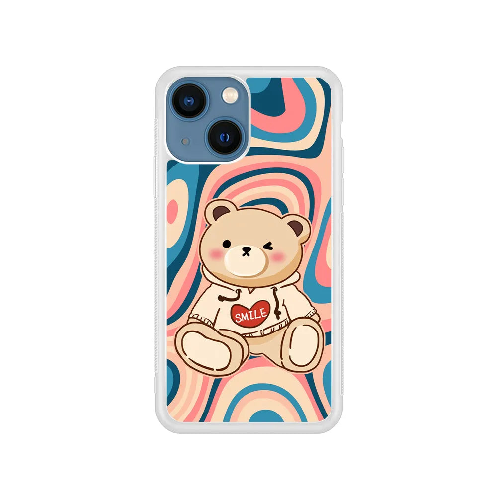 Cute Bear with Hoodie iPhone 15 Case-Rubber / White (2D Case)-Xtracase