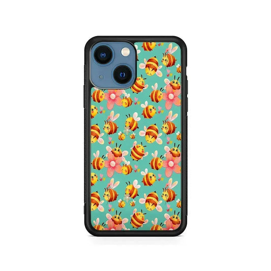 Cute Cartoon Honey Bees iPhone 13 Mini Case-Rubber / Black (2D Case)-Xtracase