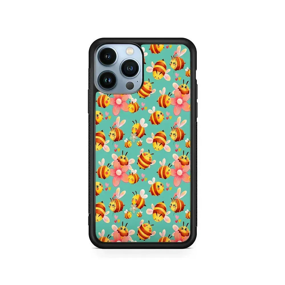Cute Cartoon Honey Bees iPhone 15 Pro Max Case-Rubber / Black (2D Case)-Xtracase