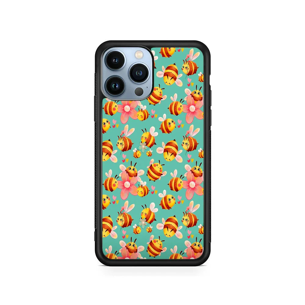 Cute Cartoon Honey Bees iPhone 13 Pro Max Case-Rubber / Black (2D Case)-Xtracase