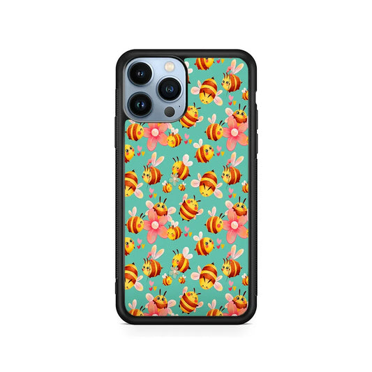 Cute Cartoon Honey Bees iPhone 13 Pro Case-Rubber / Black (2D Case)-Xtracase