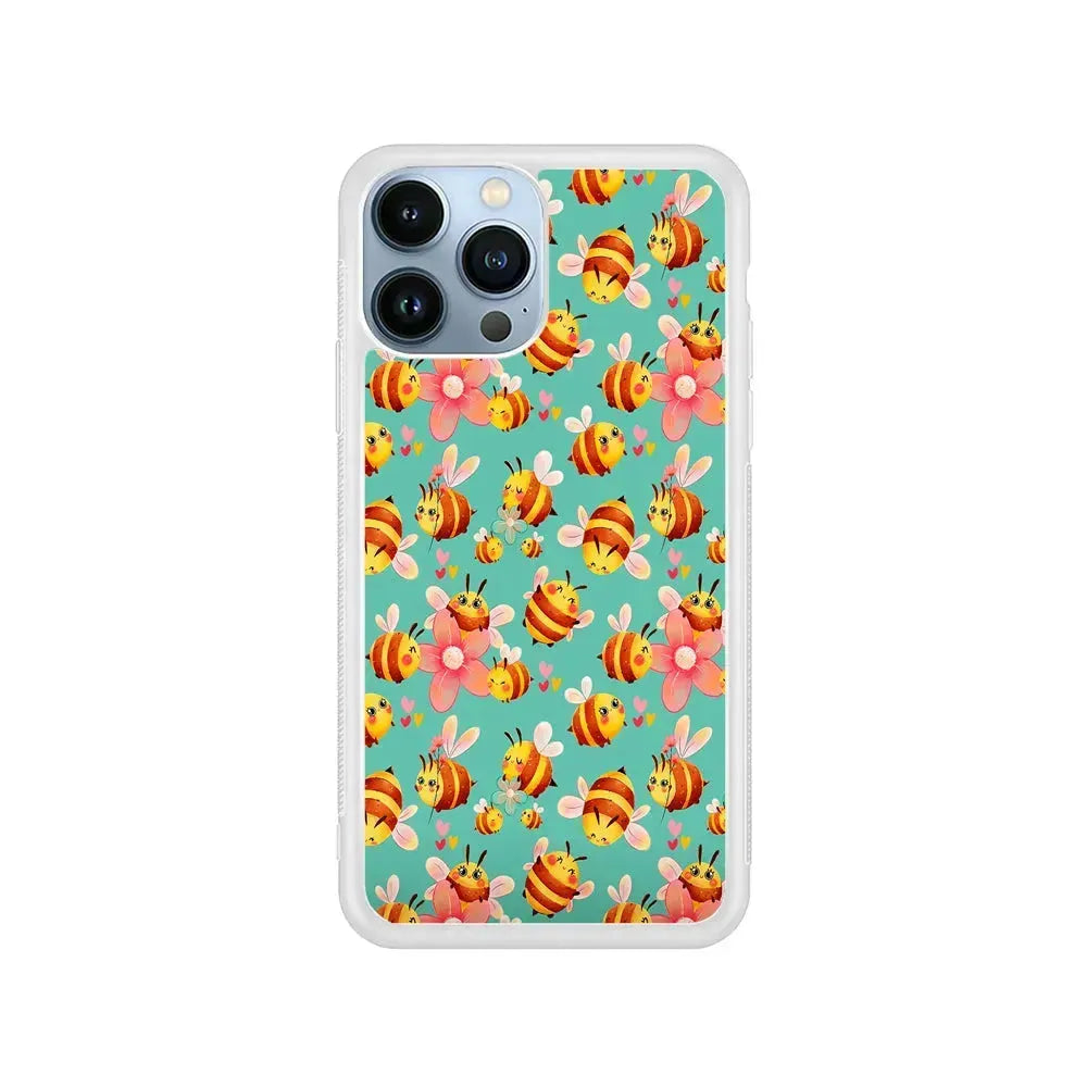 Cute Cartoon Honey Bees iPhone 15 Pro Max Case-Rubber / White (2D Case)-Xtracase