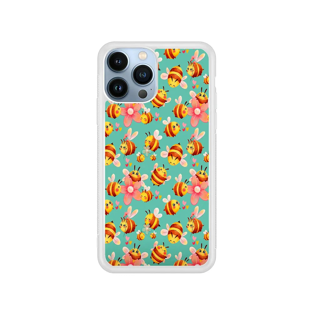 Cute Cartoon Honey Bees iPhone 13 Pro Case-Rubber / White (2D Case)-Xtracase