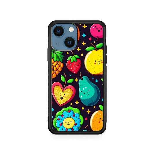 Cute Colorful Fruit Cartoon iPhone 13 Mini Case-Rubber / Black (2D Case)-Xtracase