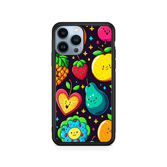 Cute Colorful Fruit Cartoon iPhone 13 Pro Case-Rubber / Black (2D Case)-Xtracase