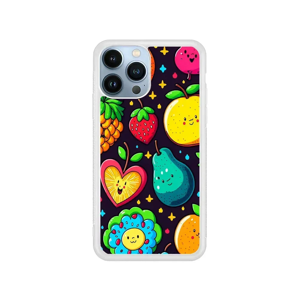 Cute Colorful Fruit Cartoon iPhone 15 Pro Max Case-Rubber / White (2D Case)-Xtracase