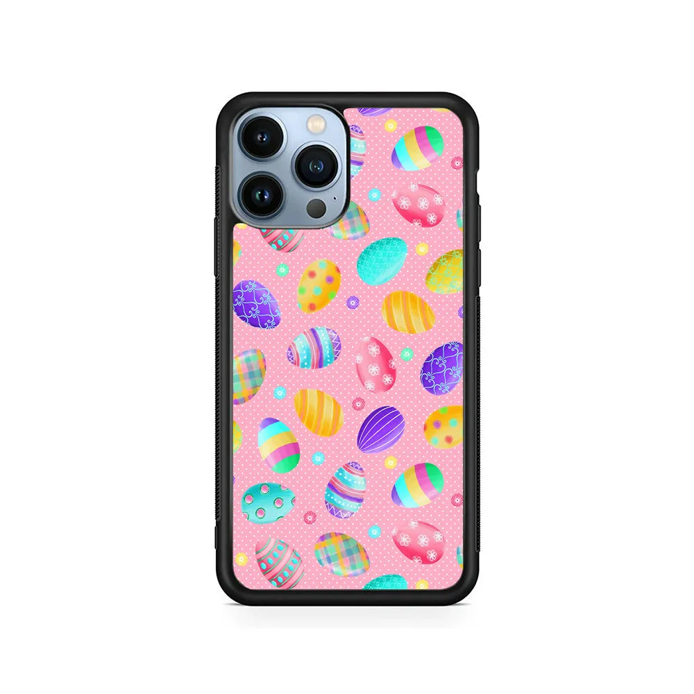 Cute Easter Pastel Eggs iPhone 13 Pro Case-Rubber / Black (2D Case)-Xtracase