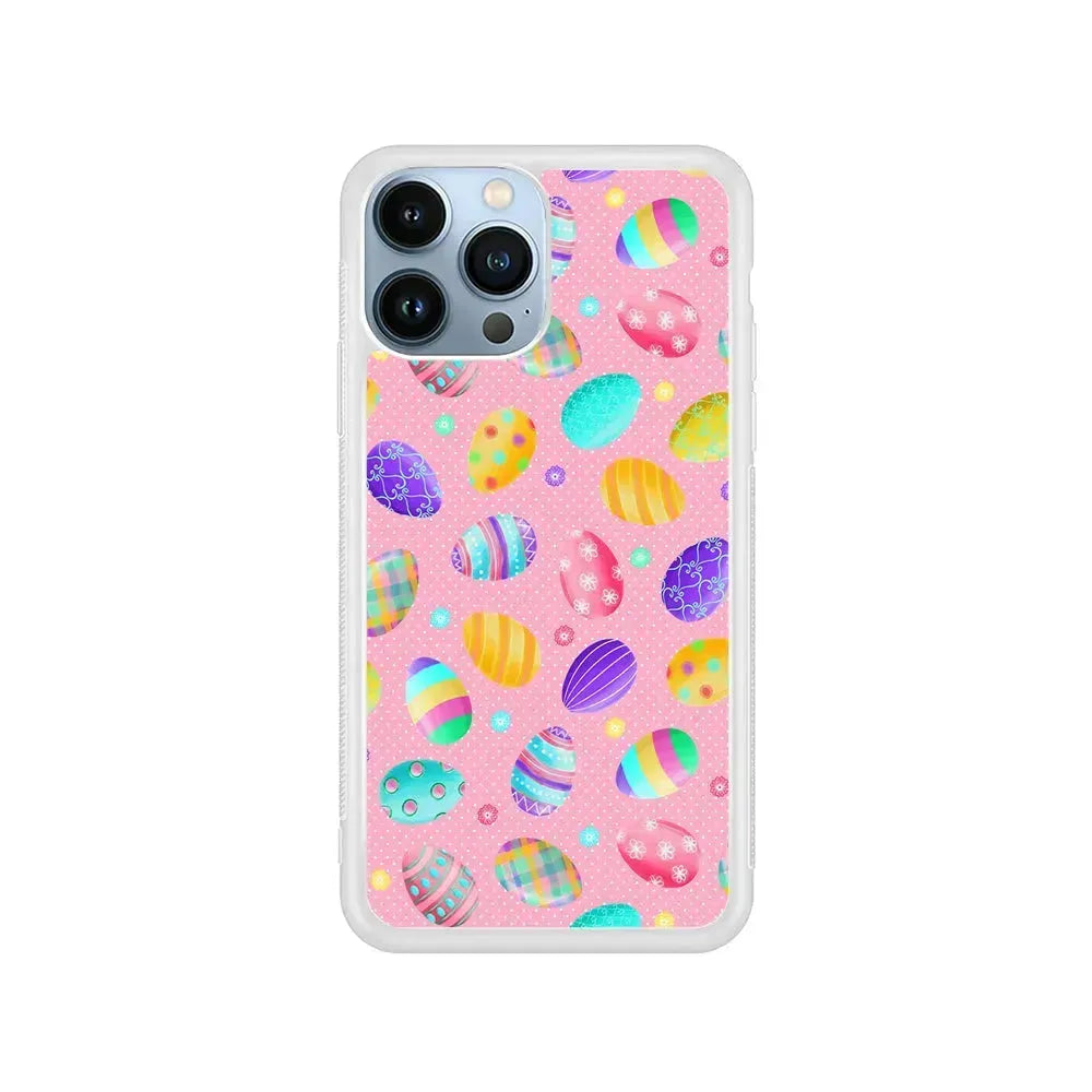 Cute Easter Pastel Eggs iPhone 15 Pro Max Case-Rubber / White (2D Case)-Xtracase