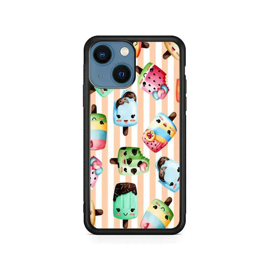 Cute Face Ice Cream Stick iPhone 13 Mini Case-Rubber / Black (2D Case)-Xtracase