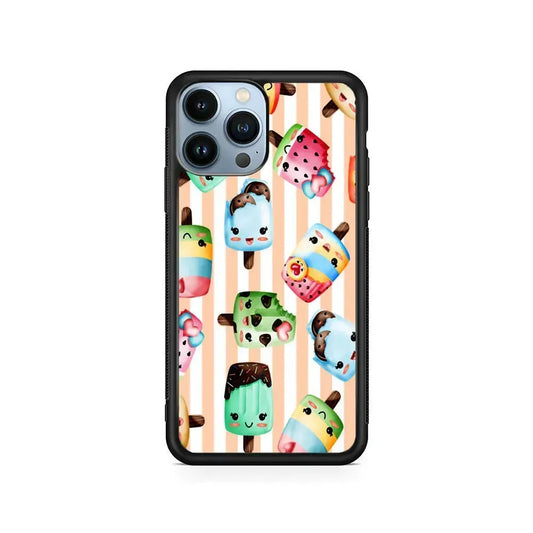 Cute Face Ice Cream Stick iPhone 15 Pro Max Case-Rubber / Black (2D Case)-Xtracase