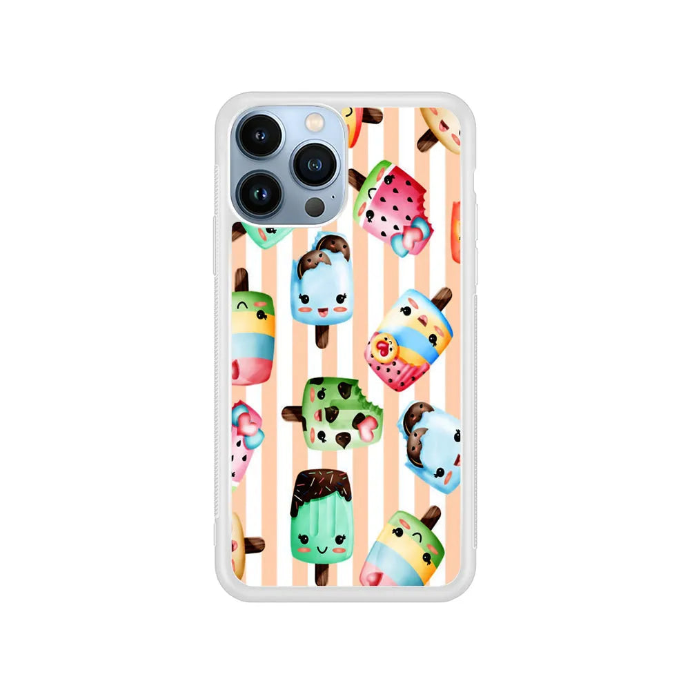 Cute Face Ice Cream Stick iPhone 13 Pro Case-Rubber / White (2D Case)-Xtracase