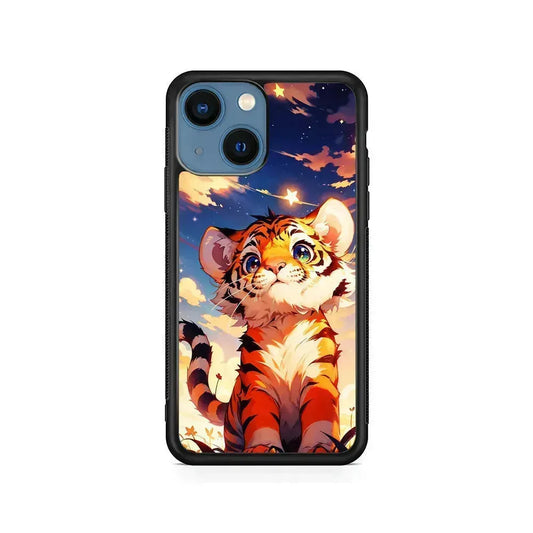 Cute Little Tiger in The Forest iPhone 13 Mini Case-Rubber / Black (2D Case)-Xtracase
