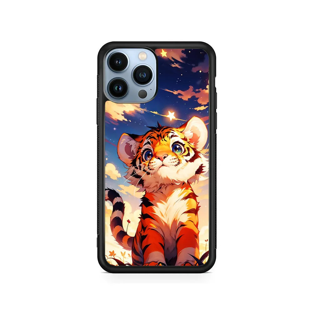 Cute Little Tiger in The Forest iPhone 13 Pro Max Case-Rubber / Black (2D Case)-Xtracase