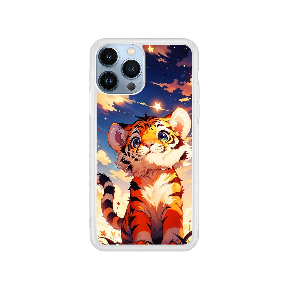 Cute Little Tiger in The Forest iPhone 13 Pro Max Case-Rubber / White (2D Case)-Xtracase
