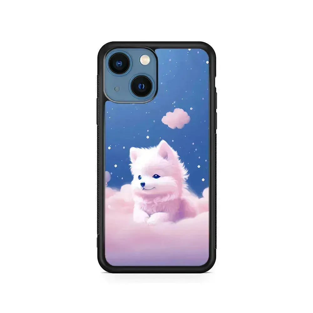 Cute Puppies Dog Dreamy iPhone 13 Mini Case-Rubber / Black (2D Case)-Xtracase