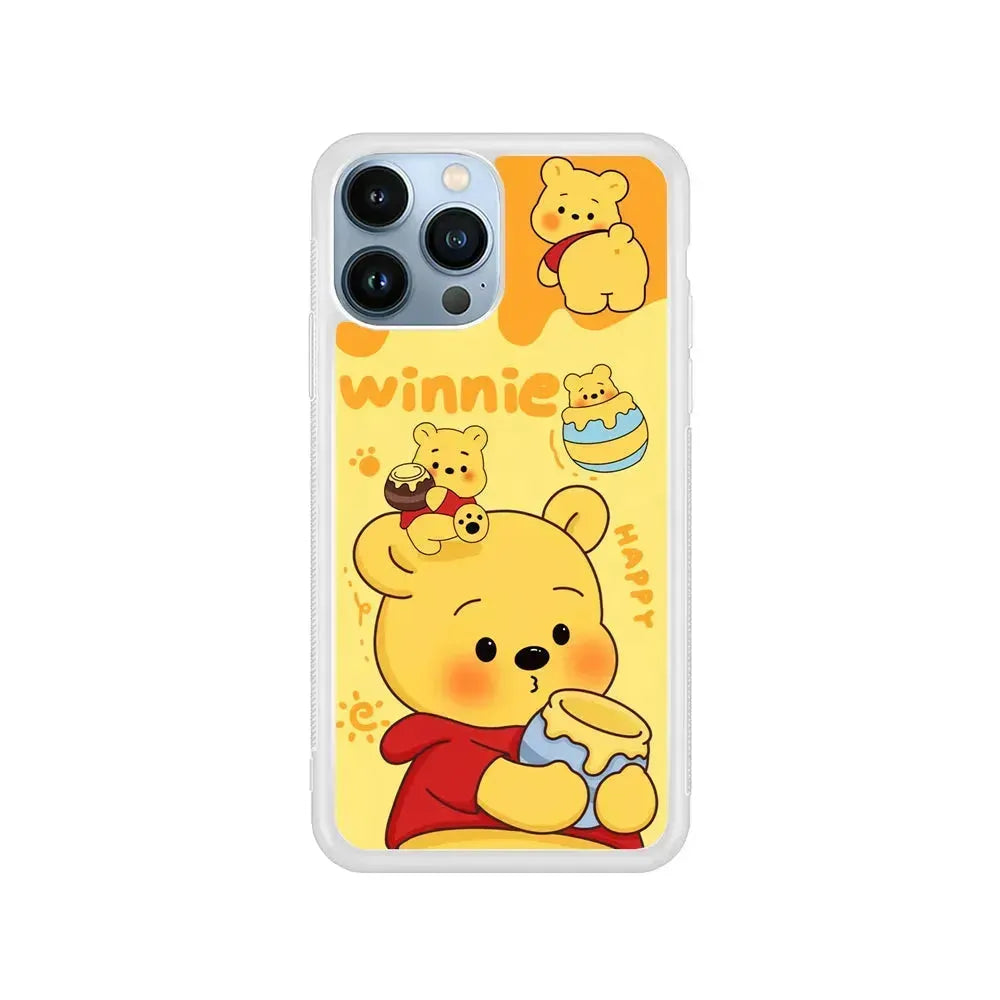 Cute Winnie The Pooh Happy iPhone 15 Pro Max Case-Rubber / White (2D Case)-Xtracase