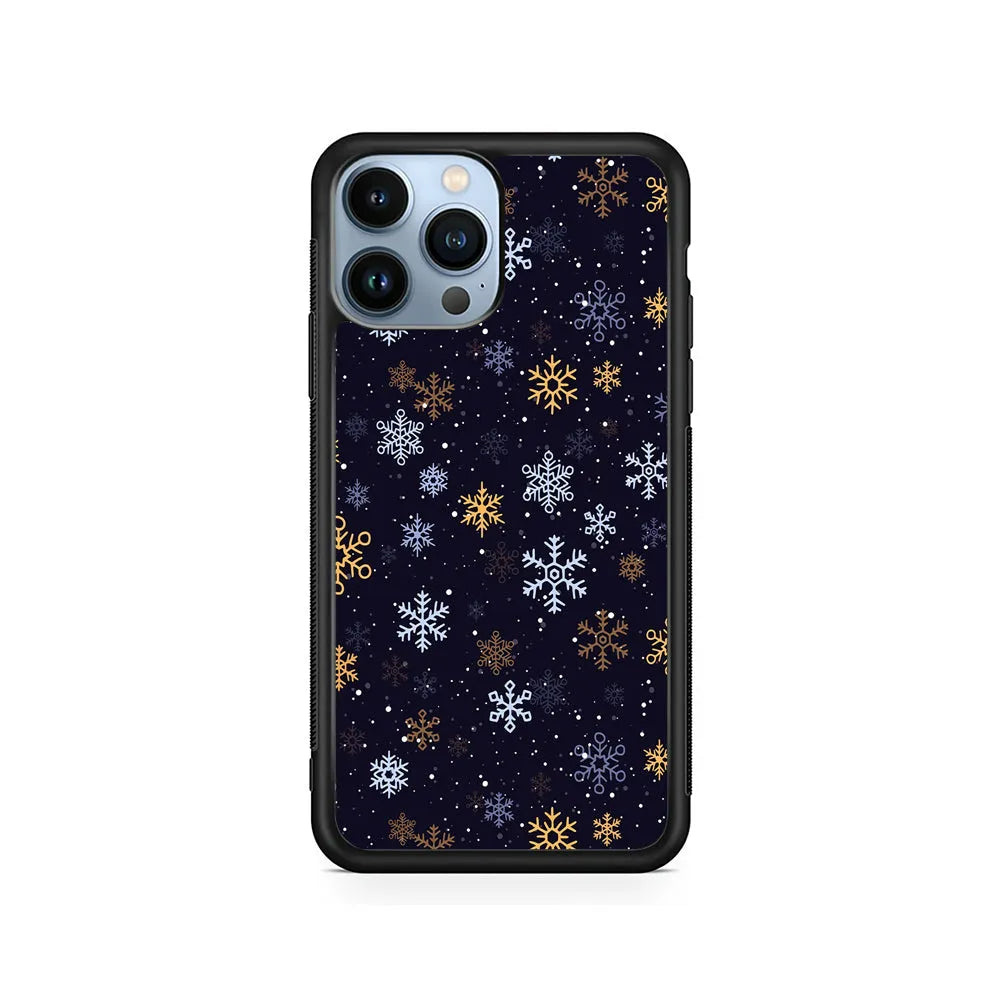 Dark Blue Yellow Winter iPhone 13 Pro Case-Rubber / Black (2D Case)-Xtracase