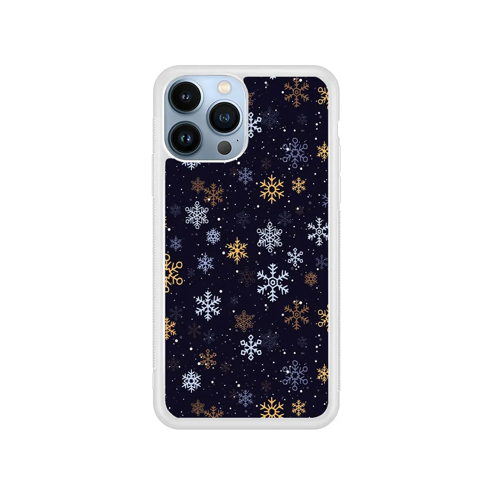 Dark Blue Yellow Winter iPhone 13 Pro Max Case-Rubber / White (2D Case)-Xtracase