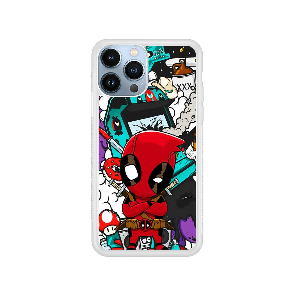 Deadpoll Destroy Game Station iPhone 13 Pro Case-Rubber / White (2D Case)-Xtracase