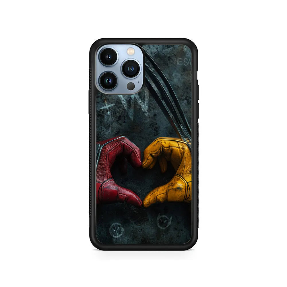 Deadpool and Wolverine Symbol of Love iPhone 13 Pro Case-Rubber / Black (2D Case)-Xtracase