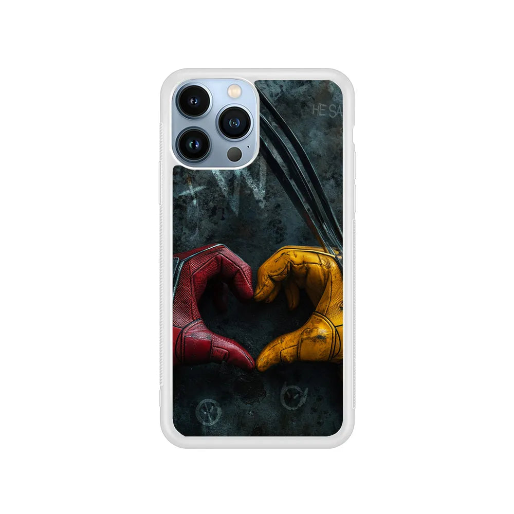 Deadpool and Wolverine Symbol of Love iPhone 13 Pro Case-Rubber / White (2D Case)-Xtracase