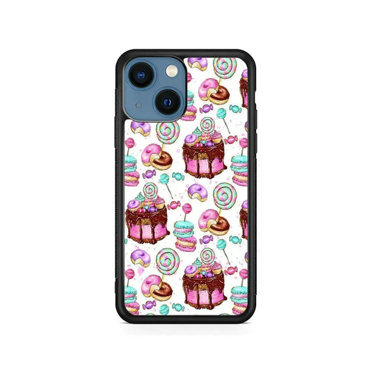 Delicious Donuts Cakes Candy iPhone 13 Mini Case-Rubber / Black (2D Case)-Xtracase