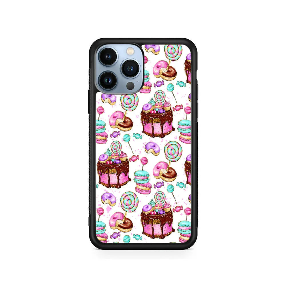 Delicious Donuts Cakes Candy iPhone 13 Pro Max Case-Rubber / Black (2D Case)-Xtracase