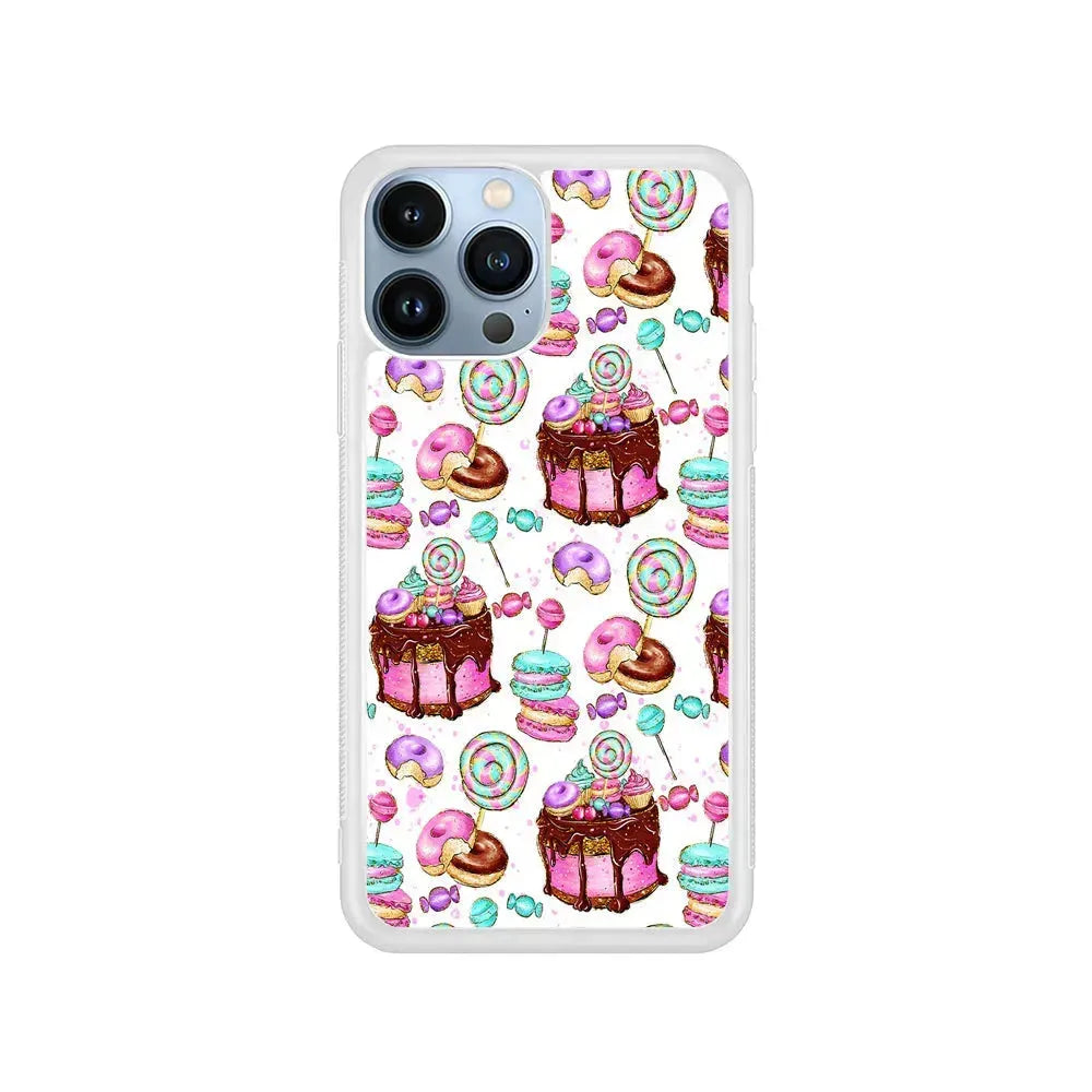 Delicious Donuts Cakes Candy iPhone 15 Pro Max Case-Rubber / White (2D Case)-Xtracase