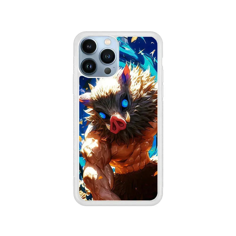 Demon Slayer Inosuke Wild Boar Mask iPhone 15 Pro Max Case-Rubber / White (2D Case)-Xtracase