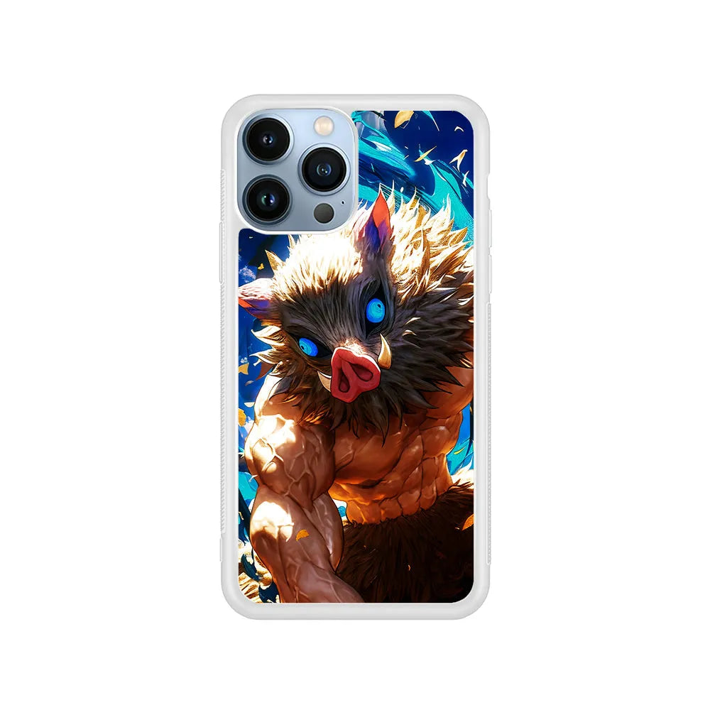 Demon Slayer Inosuke Wild Boar Mask iPhone 13 Pro Case-Rubber / White (2D Case)-Xtracase
