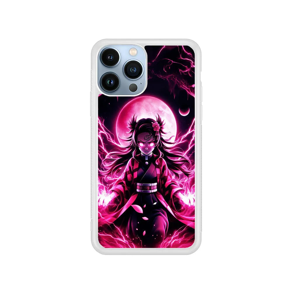 Demon Slayer Nezuko Battle Mode iPhone 13 Pro Case-Rubber / White (2D Case)-Xtracase