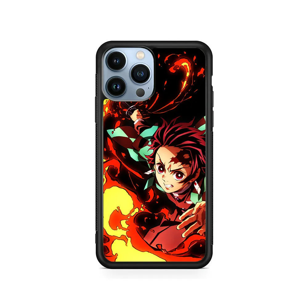 Demon Slayer Tanjiro Battle Mode iPhone 13 Pro Case-Rubber / Black (2D Case)-Xtracase