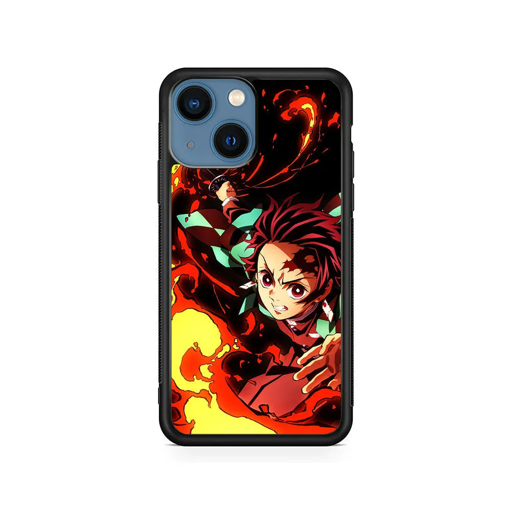 Demon Slayer Tanjiro Battle Mode iPhone 15 Case-Rubber / Black (2D Case)-Xtracase