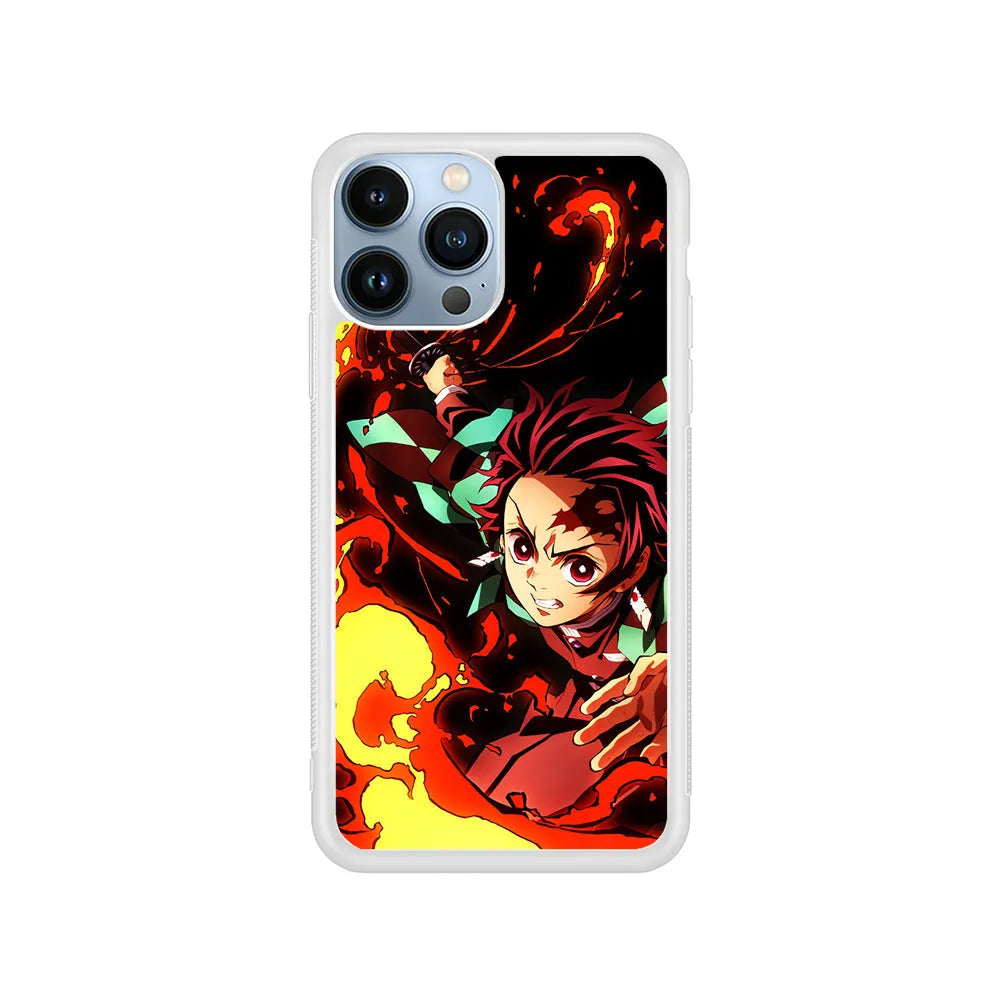Demon Slayer Tanjiro Battle Mode iPhone 13 Pro Case-Rubber / White (2D Case)-Xtracase