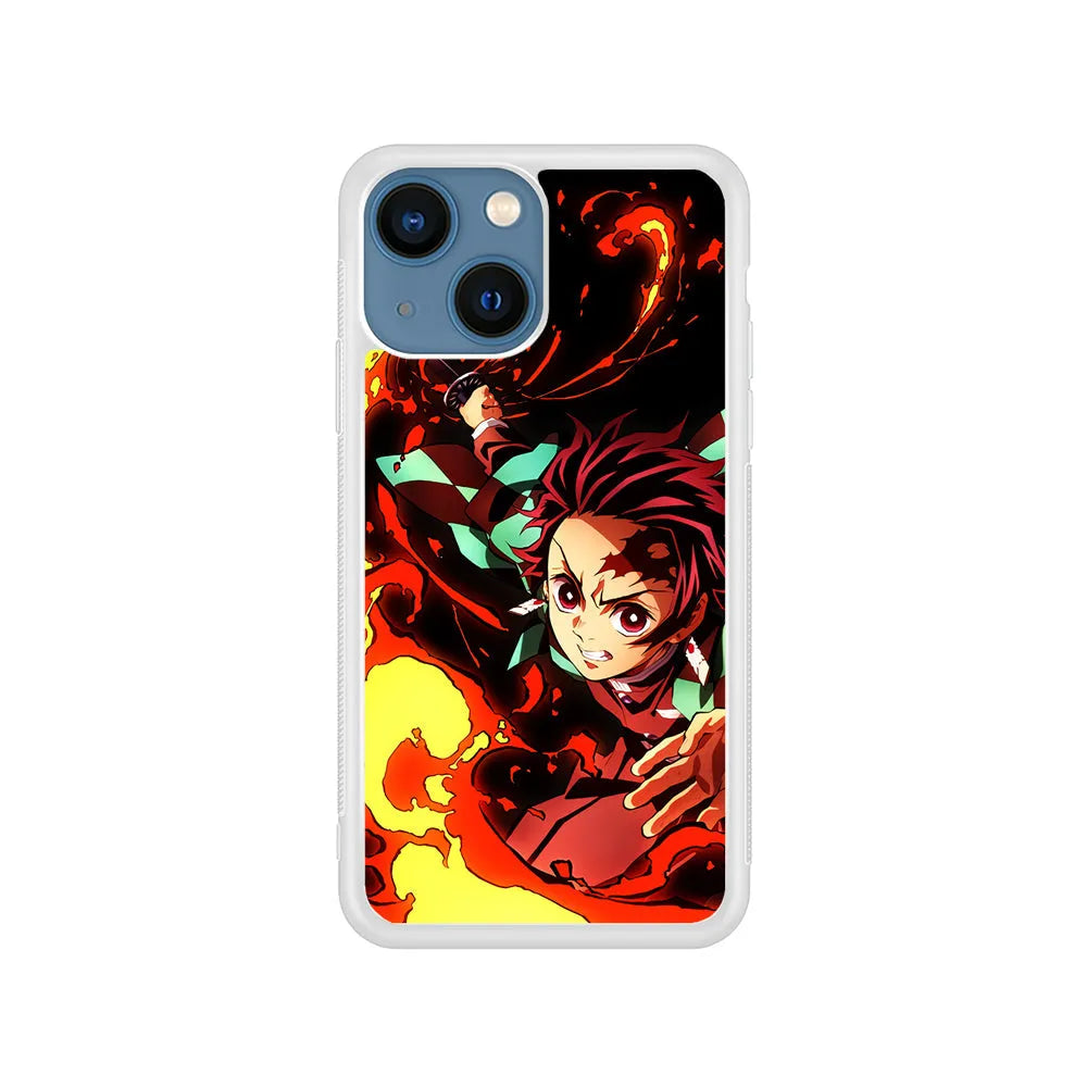 Demon Slayer Tanjiro Battle Mode iPhone 14 Plus Case-Rubber / White (2D Case)-Xtracase
