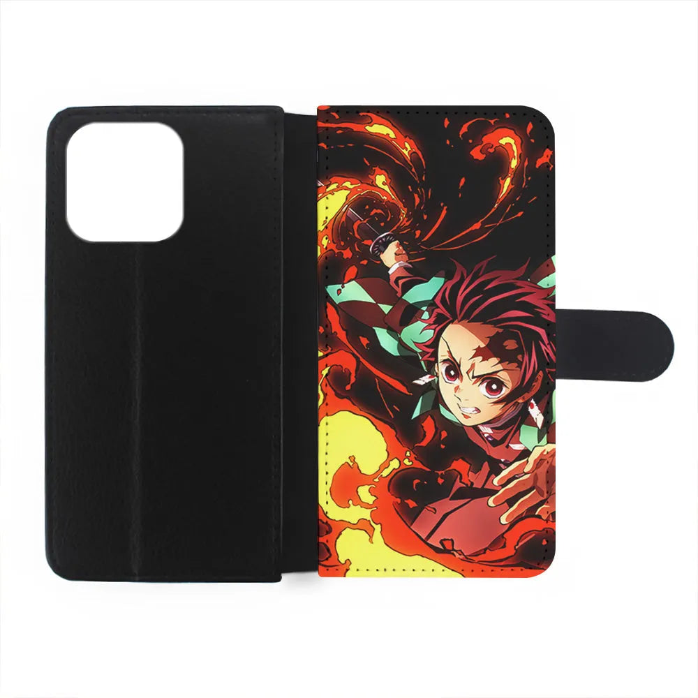 Demon Slayer Tanjiro Battle Mode iPhone 14 Plus Case-Flip Wallet Case-Xtracase